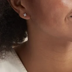 Boucles D'oreilles Puces Winter Flower Or Blanc Oxyde De Zirconium-Histoire d'Or Discount