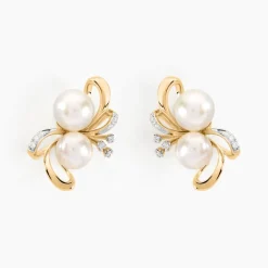 Boucles D'oreilles Puces Wandula Or Jaune Perle De Culture Et Diamant-Histoire d'Or Discount