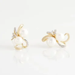 Boucles D'oreilles Puces Wandula Or Jaune Perle De Culture Et Diamant-Histoire d'Or Discount
