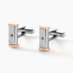 Boutons De Manchettes Dax Acier Bicolore Oxyde De Zirconium-Histoire d'Or