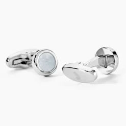 JOURDAN Boutons De Manchettes Athos Acier Argenté Nacre