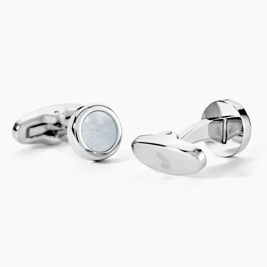 JOURDAN Boutons De Manchettes Athos Acier Argenté Nacre