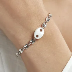 Bracelet Ashoka Argent Blanc Céramique-Histoire d'Or New