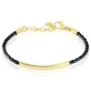 Histoire d'Or Bracelet Boshra Acier Dore Cuir Noir