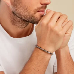 Histoire d'Or Bracelet Cliff Acier Gris Labradorite Hématite Oxyde De Zirconium