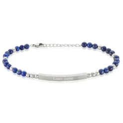 Bracelet Identité Acier Blanc Boules Sebastino Lapis Lazuli-Histoire d'Or Clearance
