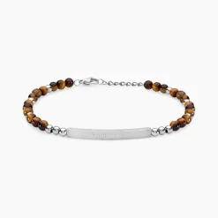 Histoire d'Or Bracelet Identité Acier Blanc Boules Sebastino 艙il De Tigre