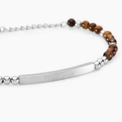 Histoire d'Or Bracelet Identité Acier Blanc Boules Sebastino 艙il De Tigre