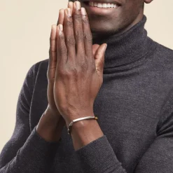 Histoire d'Or Bracelet Identité Acier Blanc Boules Sebastino 艙il De Tigre