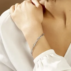 Histoire d'Or Bracelet Jeremi Maille Alternee 1/3 Et Plaquettes Argent Blanc