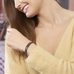 Bracelet Jonc Lola Cera Ceramique Noir Strass Et Céramique-Histoire d'Or New