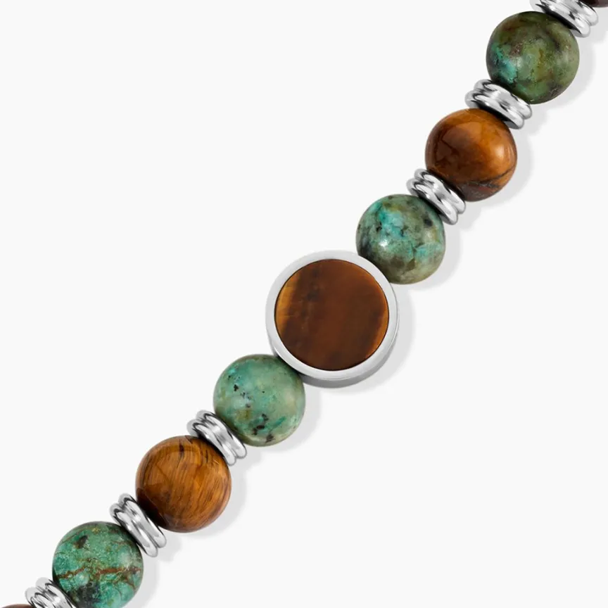 Bracelet Archimedes Acier Argenté Oeil De Tigre Turquoise-JOURDAN Sale