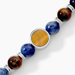 JOURDAN Bracelet Archimedes Acier Argenté Oeil De Tigre Sodalite