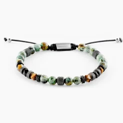 JOURDAN Bracelet Archimedes Acier Argenté Oeil De Tigre Turquoise