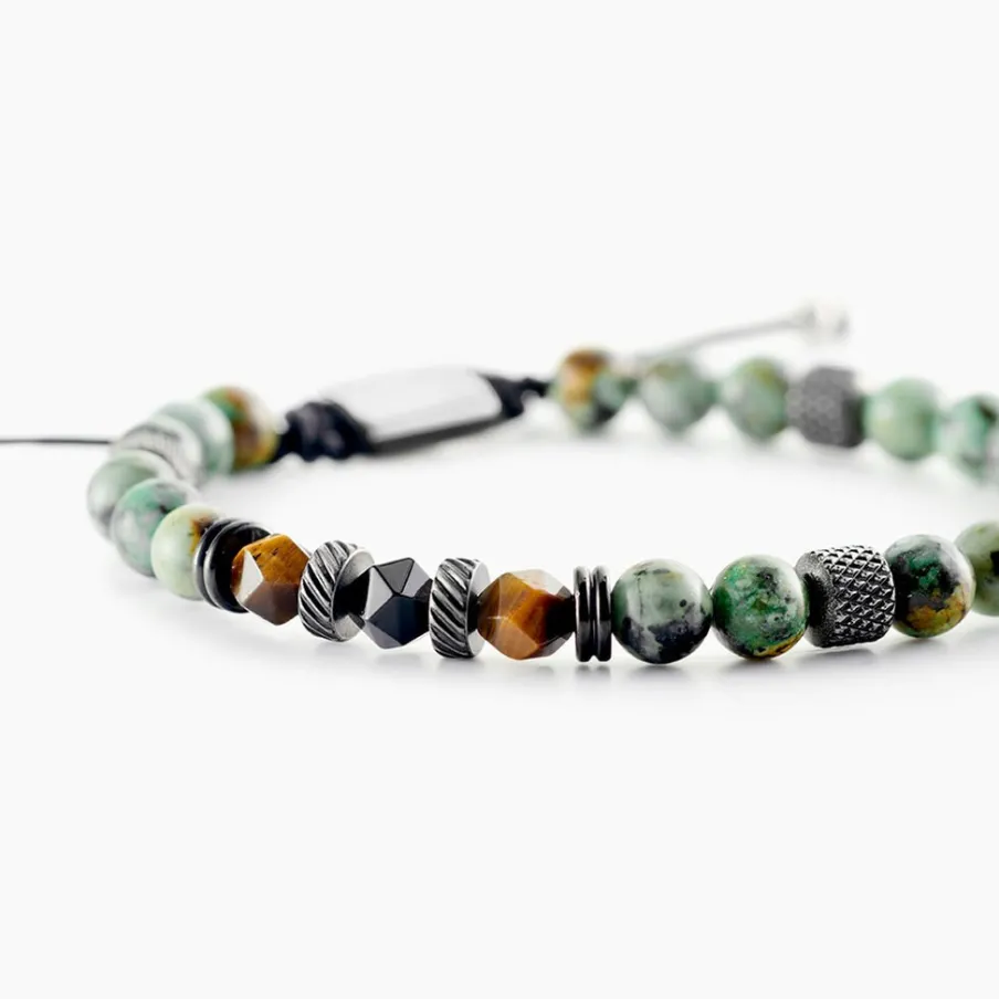 JOURDAN Bracelet Archimedes Acier Argenté Oeil De Tigre Turquoise