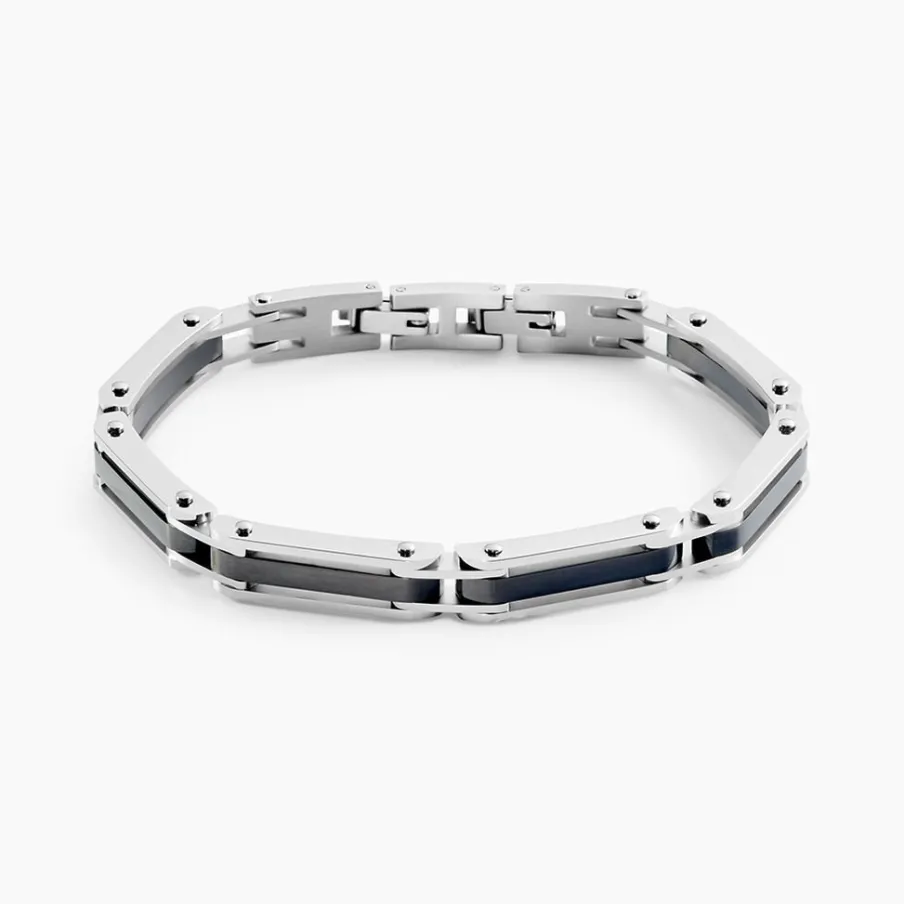 JOURDAN Bracelet Homme El Castillo Acier Bicolore Noir Et Blanc