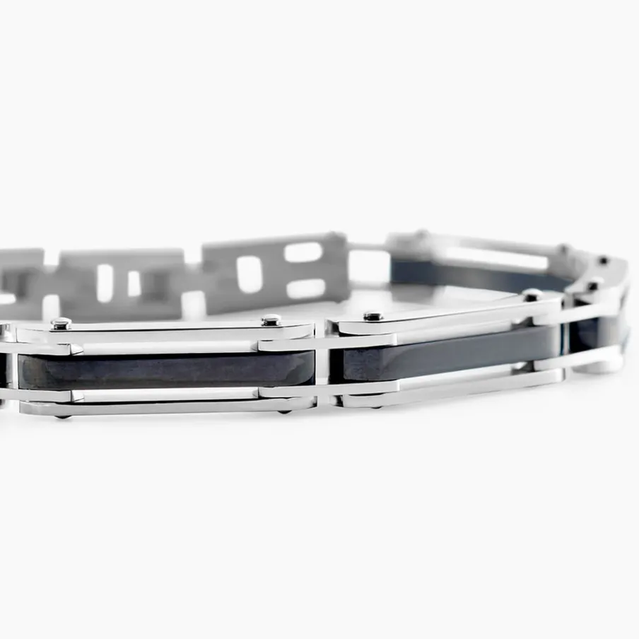 JOURDAN Bracelet Homme El Castillo Acier Bicolore Noir Et Blanc