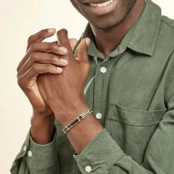 JOURDAN Bracelet Homme El Castillo Acier Bicolore Noir Et Blanc