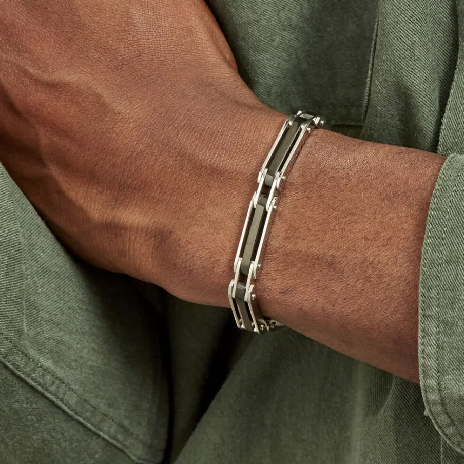 JOURDAN Bracelet Homme El Castillo Acier Bicolore Noir Et Blanc