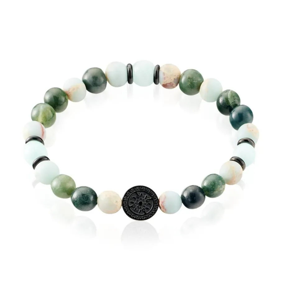 JOURDAN Bracelet Yasur Acier Noir Quartz Amazonite