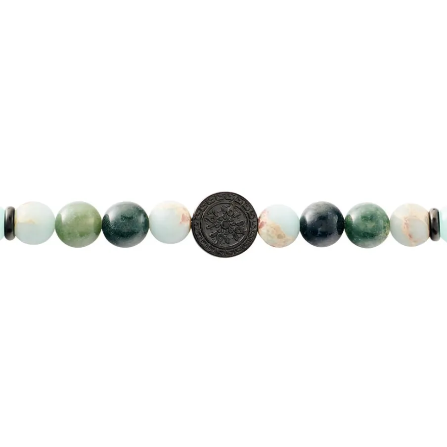 JOURDAN Bracelet Yasur Acier Noir Quartz Amazonite