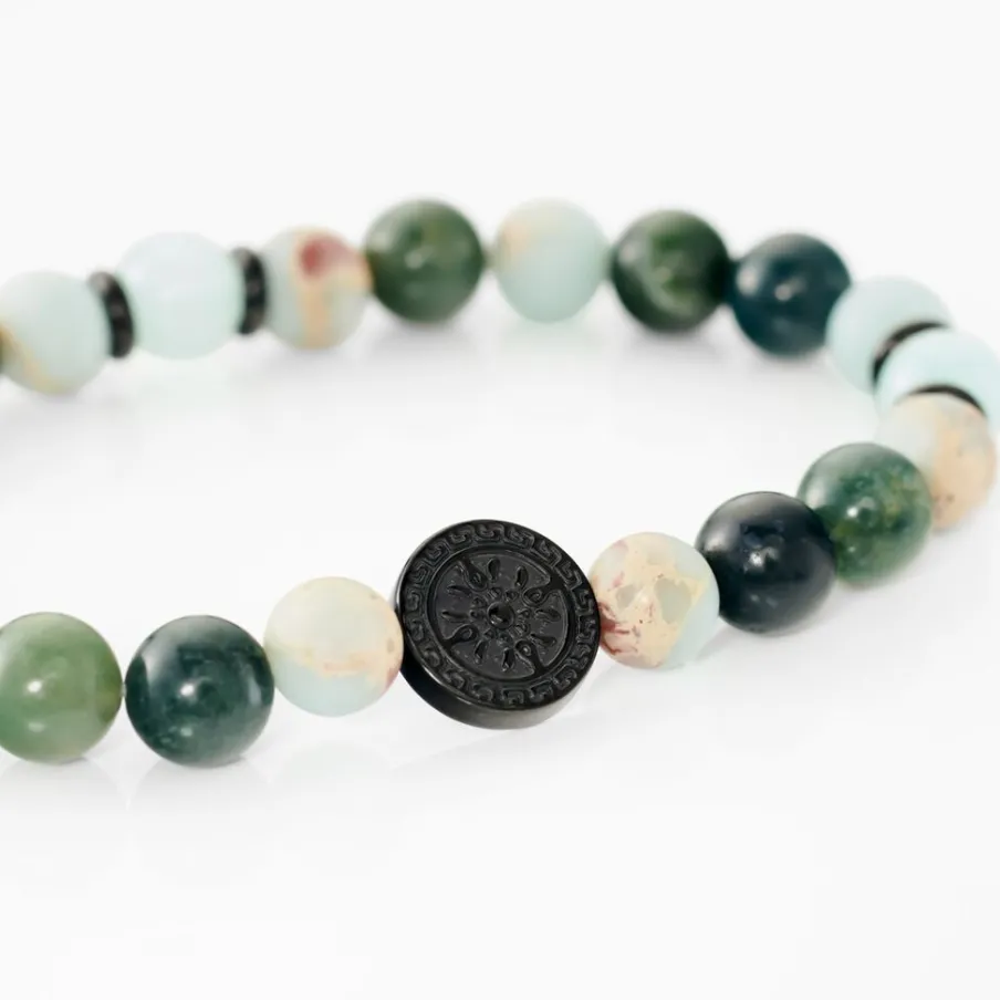 JOURDAN Bracelet Yasur Acier Noir Quartz Amazonite