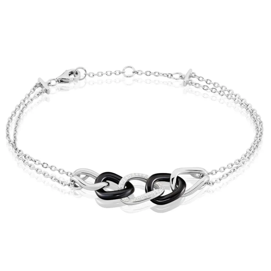 Histoire d'Or Bracelet Link Argent Blanc Céramique Et Oxyde De Zirconium