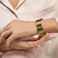 Bracelet Manchette Acier Doré Volcanus Agate-Histoire d'Or Hot