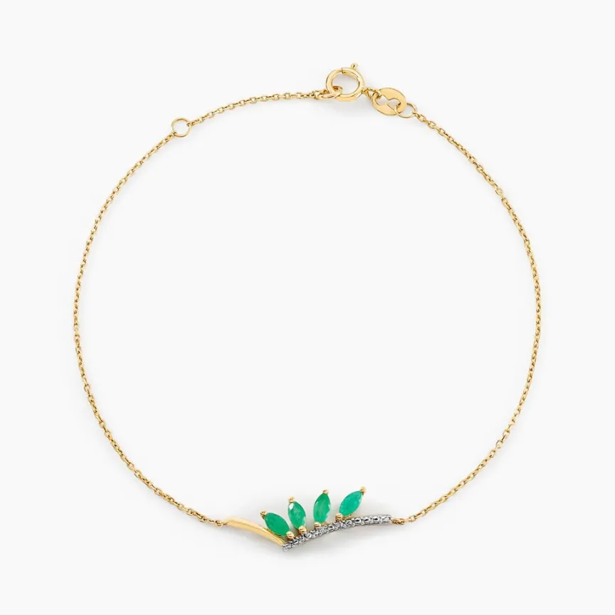 Bracelet Navette Or Jaune Emeraude Diamant-Histoire d'Or Outlet