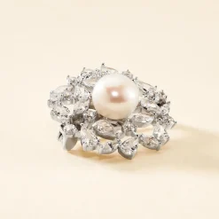 Broche Kaki Argent Blanc Perle De Culture-Histoire d'Or Discount