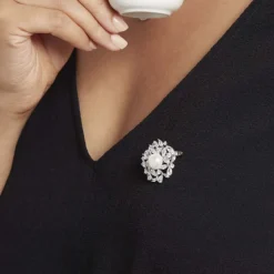 Broche Kaki Argent Blanc Perle De Culture-Histoire d'Or Discount