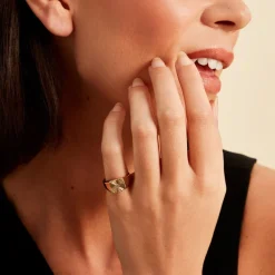 Histoire d'Or Chevaliere Plaqué Or Erditse Oxyde De Zirconium