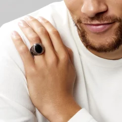 Histoire d'Or Chevaliere Zayn Acier Inoxydable Blanc Verre