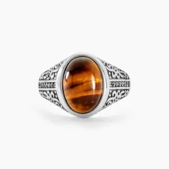 Chevalière Acier Vieilli Keegan 艙il De Tigre-Histoire d'Or Online