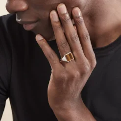 Histoire d'Or Chevalière Argent Blanc Atilio Oeil De Tigre