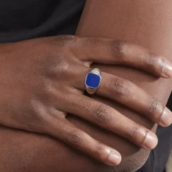 Histoire d'Or Chevalière Argent Blanc Calisto Lapis Lazuli