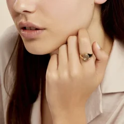 Histoire d'Or Chevalière Gerrard Ovale Diamantee Soleil Or Jaune