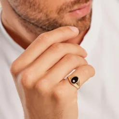 Histoire d'Or Chevalière Giles Or Jaune Onyx Diamant