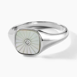 Chevalière Goddess Argent Blanc Nacre Oxyde De Zirconium-Histoire d'Or Sale