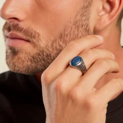 Chevalière Keegan Acier Blanc Lapis Lazuli Oxyde De Zirconium-Histoire d'Or Online