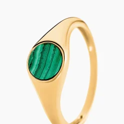 Histoire d'Or Chevalière Kenith Or Jaune Malachite