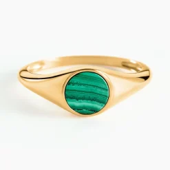 Histoire d'Or Chevalière Kenith Or Jaune Malachite