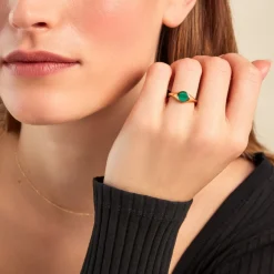 Histoire d'Or Chevalière Kenith Or Jaune Malachite