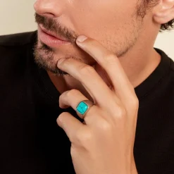 PHEBUS HIM Chevalière Acier Blanc Pierre D'imitation