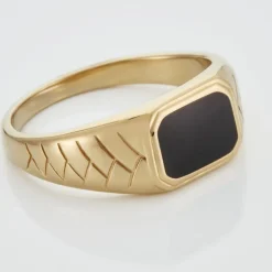 Histoire d'Or Chevalière Plaqué Or Jaune Steven Email Noir