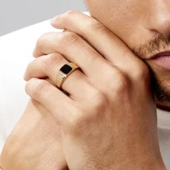 Chevalière Plaqué Or Jaune Ariston Email Noir-Histoire d'Or Online