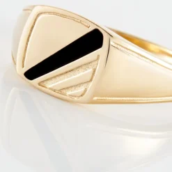 Chevalière Plaqué Or Jaune Bennie Email Noir-Histoire d'Or Discount