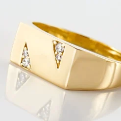 Histoire d'Or Chevalière Plaqué Or Jaune Asa Oxydes De Zirconium