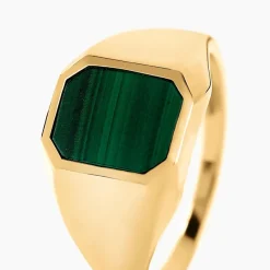 Histoire d'Or Chevalière Tertiussa Or Jaune Malachite