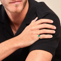 Histoire d'Or Chevalière Tertiussa Or Jaune Malachite